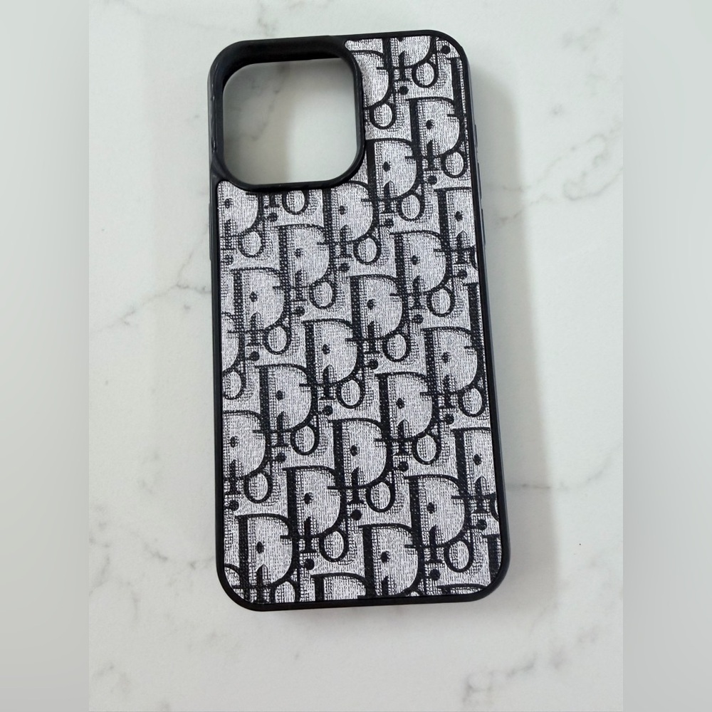 iPhone 13 Pro Max with Matching AirPods case Designer Black and White Phone Case